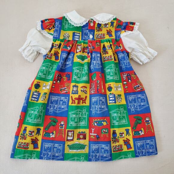 Vintage 70s Patchwork Furniture Dress 3t/4t - Picture 9 of 9